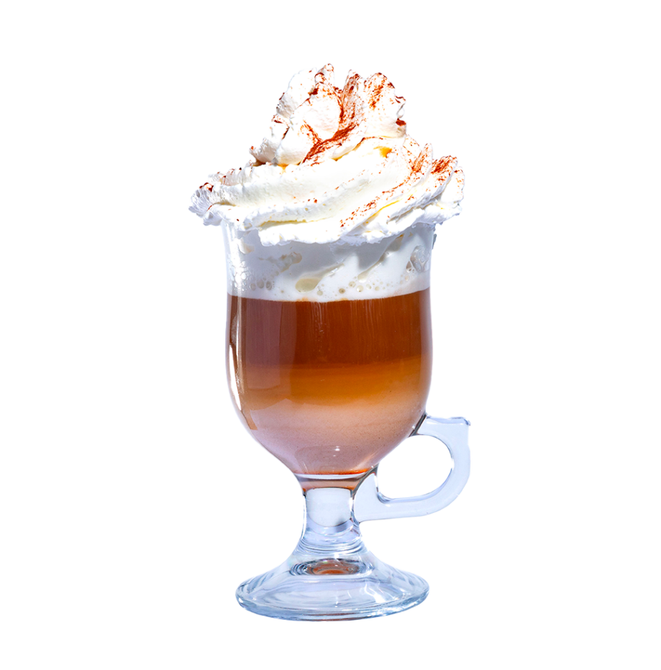 Café viennois avec crème fouettée et une touche de cacao.